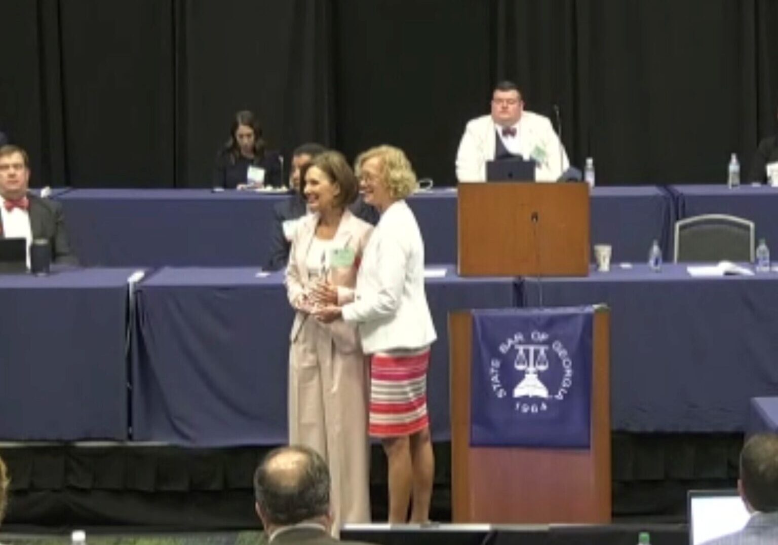 Past-President Anne LaMalva is awarded the Thomas Burnside Leadership Award at the 2023 State Bar of Georgia Annual Meeting in Savannah, GA.